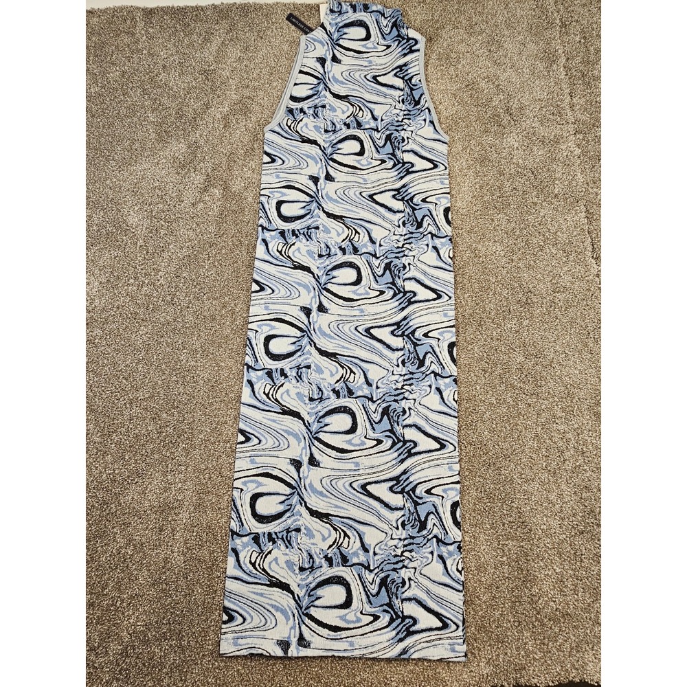Zara Limitless Contour Blue Marble Swirl Ribbed Knit Midi Dress XS-S - Picture 5 of 13